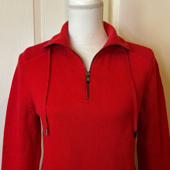 Lauren Ralph Lauren Active Red Cotton Quarter Zip Knit Sweater Women's Small - Picture 2 of 12
